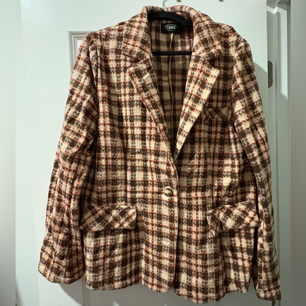 Women's Plaid Blazer in Brown and Cream
